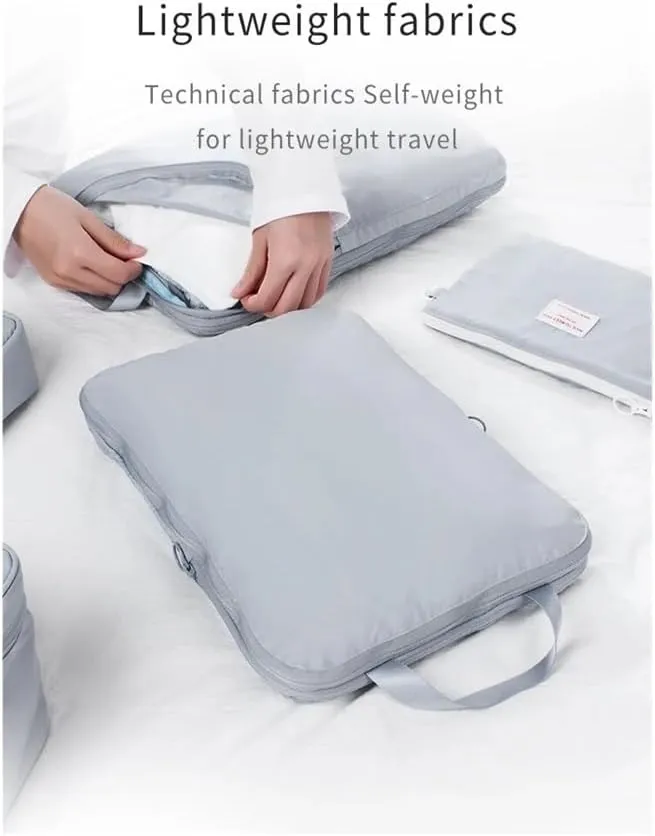 2pcs Travel Compression Packing Cubes Bag Portable Suitcase Clothes Organizers Waterproof Luggage Storage Cases Drawer Bags(Beige,M36x26x10cm)