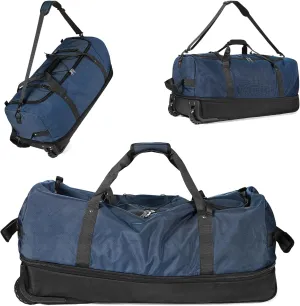 32" Soft-Sided Wheeled Luggage Bag,110L Expandable 140L Rolling Duffle Bag,Foldable Large Travel Bags with 2 Wheels,No Telescope Handle,Navy