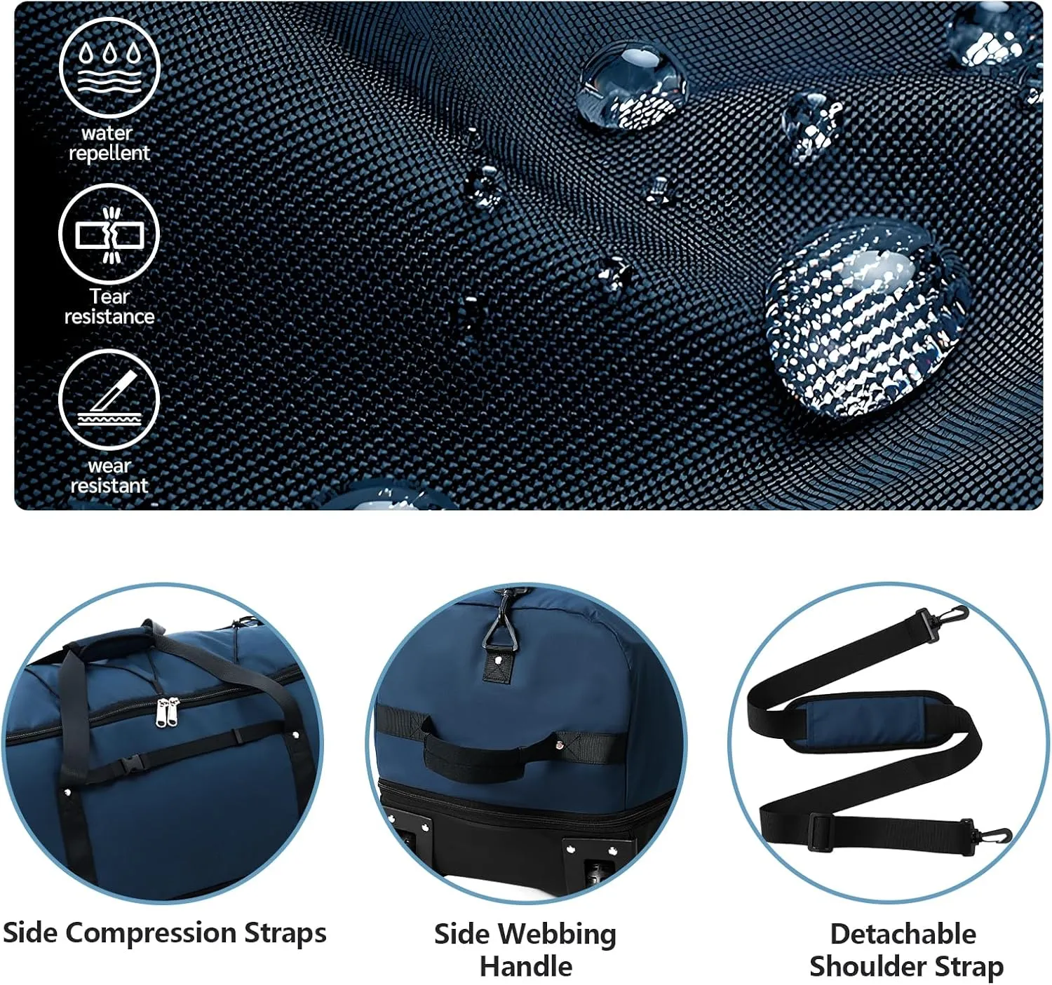 32" Soft-Sided Wheeled Luggage Bag,110L Expandable 140L Rolling Duffle Bag,Foldable Large Travel Bags with 2 Wheels,No Telescope Handle,Navy