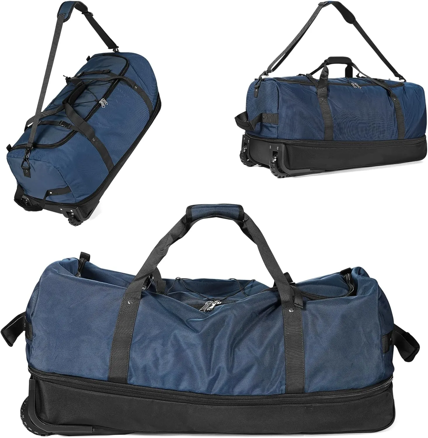 32" Soft-Sided Wheeled Luggage Bag,110L Expandable 140L Rolling Duffle Bag,Foldable Large Travel Bags with 2 Wheels,No Telescope Handle,Navy