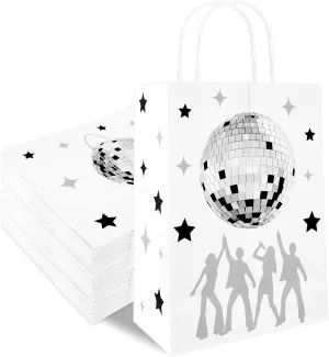 36 Pcs Disco Ball Gift Bags Disco Party Disposable Gift Bag 70s Disco Party Supplies for Candy Goodies Gifts, Disco Paper Bags with Handles for Wedding Bachelorette Party Decoration (White)