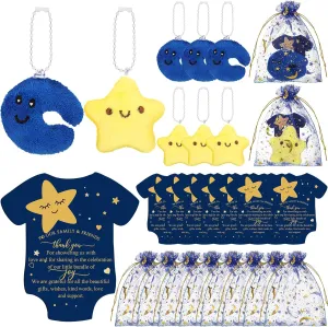 36 Set Twinkle Twinkle Little Star Baby Shower Keychain Party Favors for Guest Plush Stuffed Moon Star Keychain Bulk with Thank You Tags Organza Bag for over The Moon Gender Reveal Party Favor