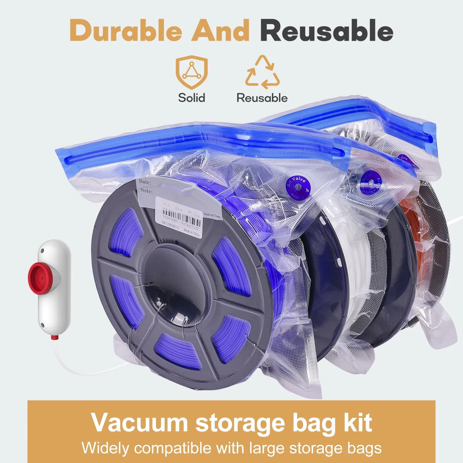 3D Filament Storage Bags with USB Pump, 30 Pack Vacuum Sealed Bags, Compression Storage Bags Keep 3D Printer Filament Dry