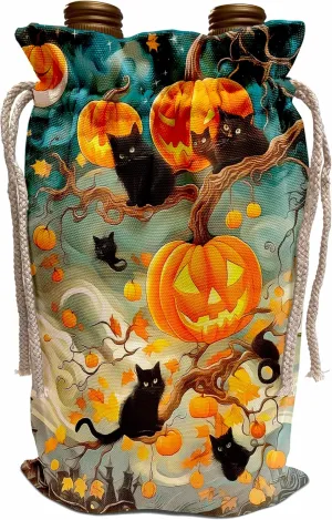 3dRose Halloween Preparation The Black Cat And Pumpkin Patch - Wine Bags (wbg-385262-1)