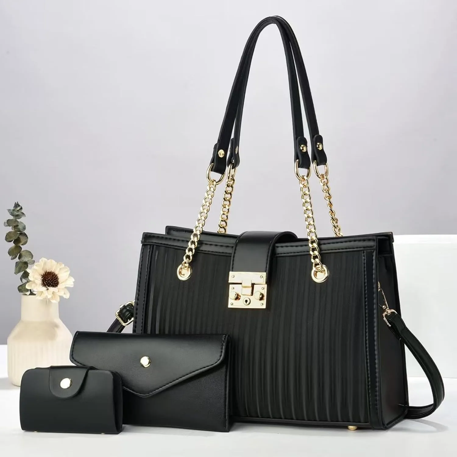 3Pcs Handbags Sets for Women Large Tote Bags Cute Crossbody Purses
