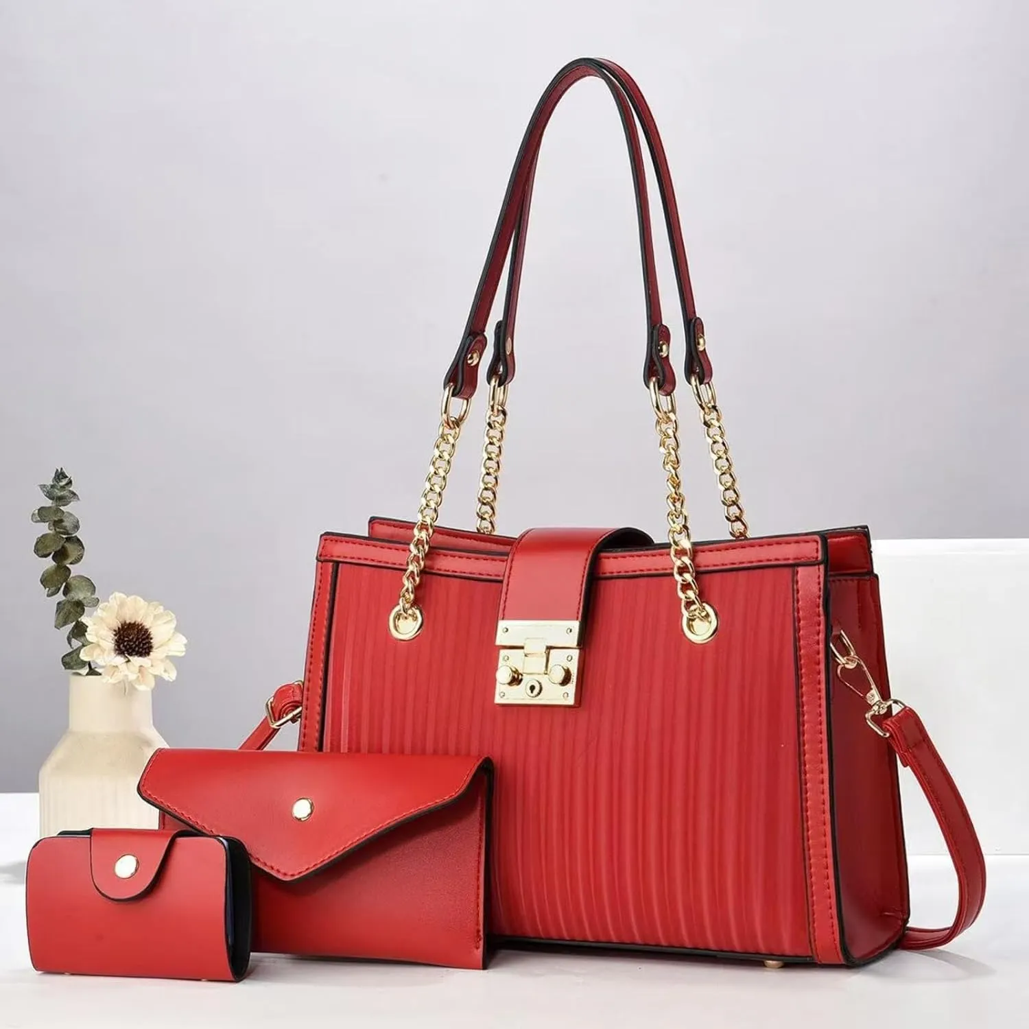 3Pcs Handbags Sets for Women Large Tote Bags Cute Crossbody Purses