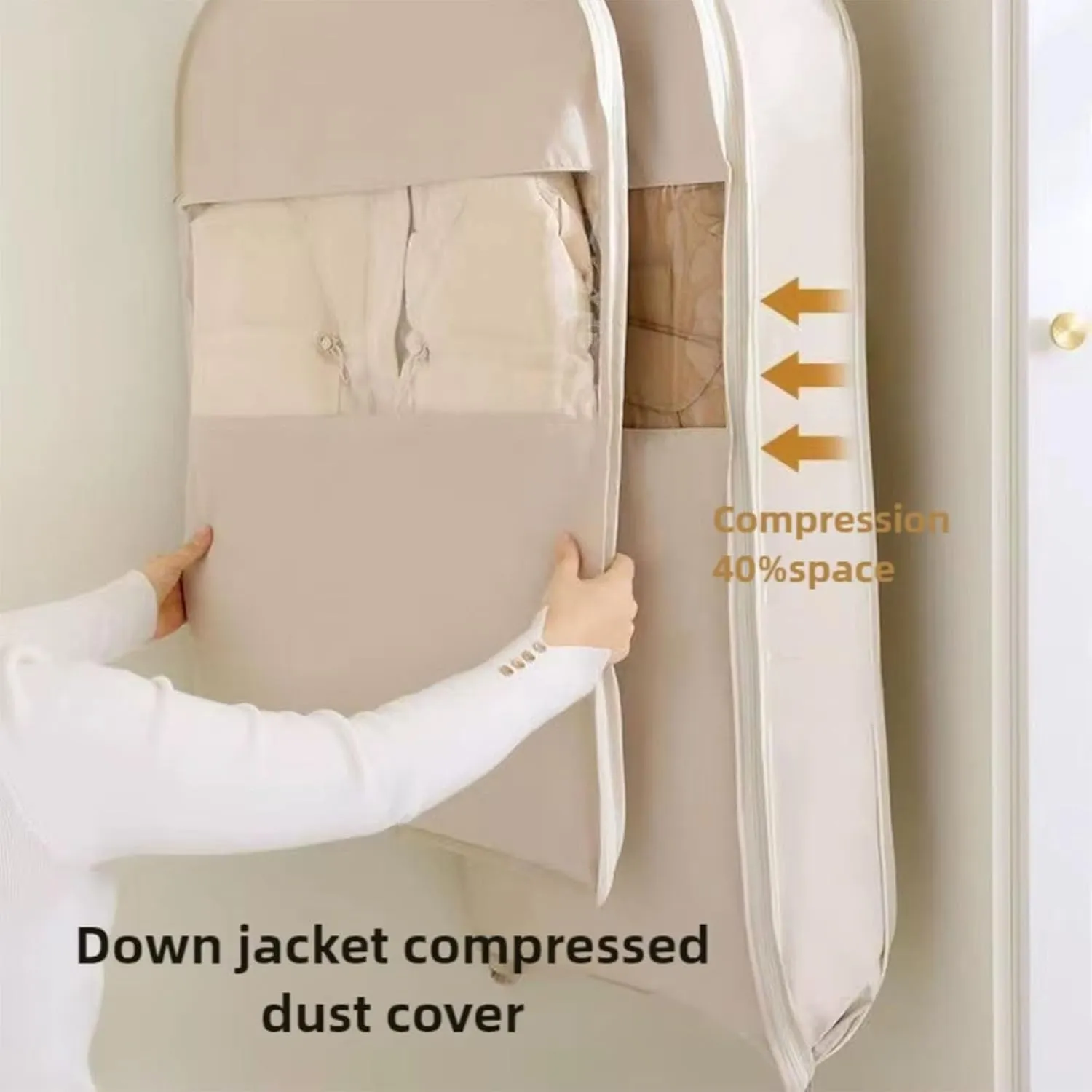 3PCS Space Saving Hanging Garment Bag with Self Compression Zipper, Compression Space Saver Closet Storage Organizers, Dust Cover Clothes Bags for Down Coat (Pink,M L XL)