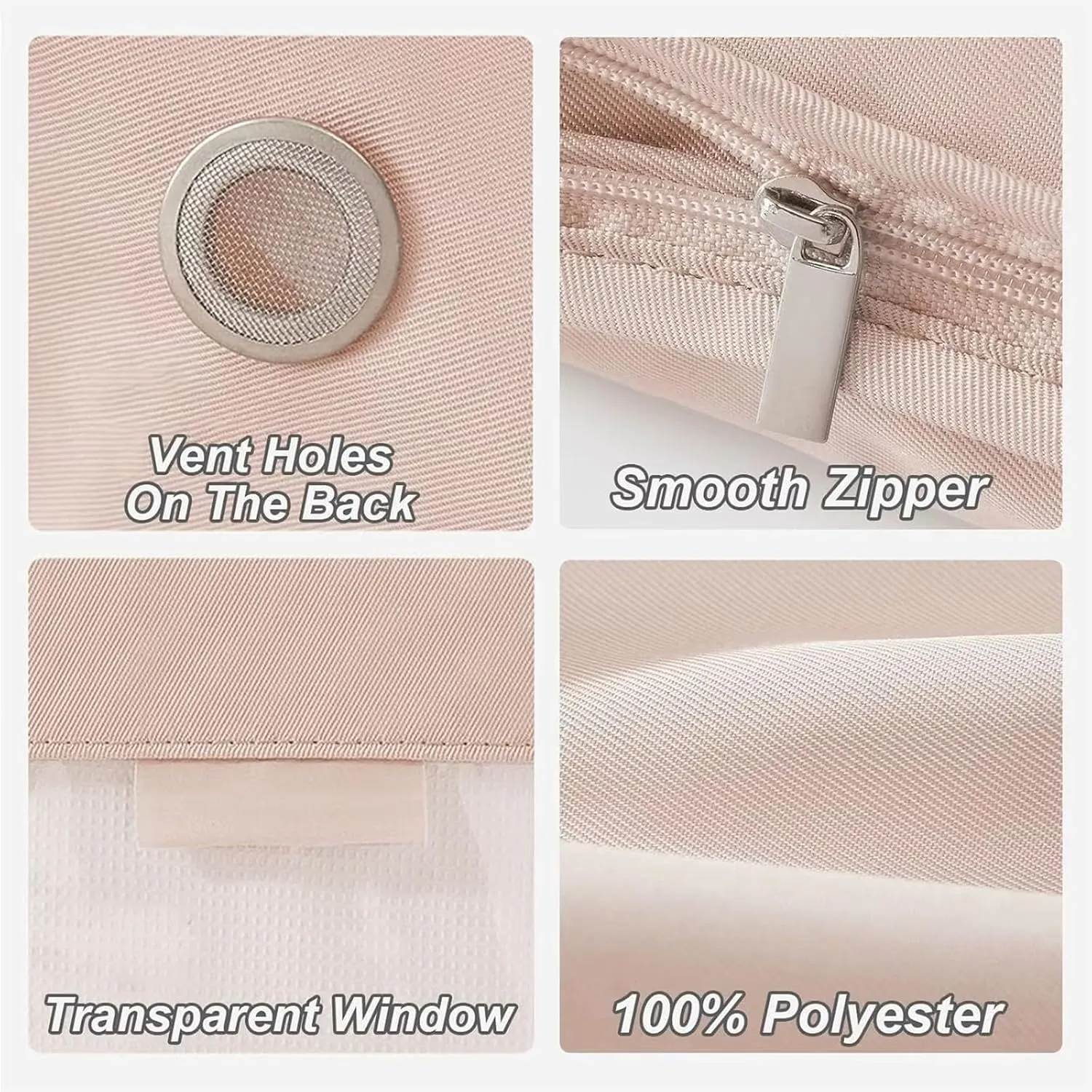 3PCS Space Saving Hanging Garment Bag with Self Compression Zipper, Compression Space Saver Closet Storage Organizers, Dust Cover Clothes Bags for Down Coat (Pink,M L XL)
