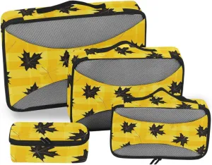 4 Pcs set organizer bags set Mesh Travel Essentials Yellow-black Maple Leaf portable compression packing cube