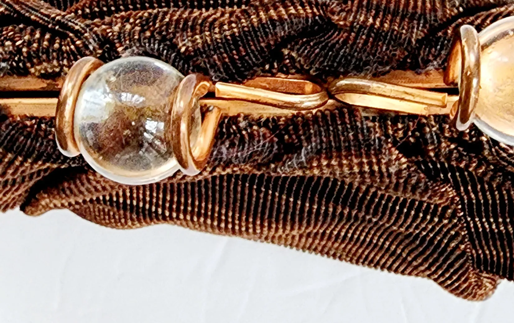 40s Brown Cloth Handbag Glass Balls Clasp