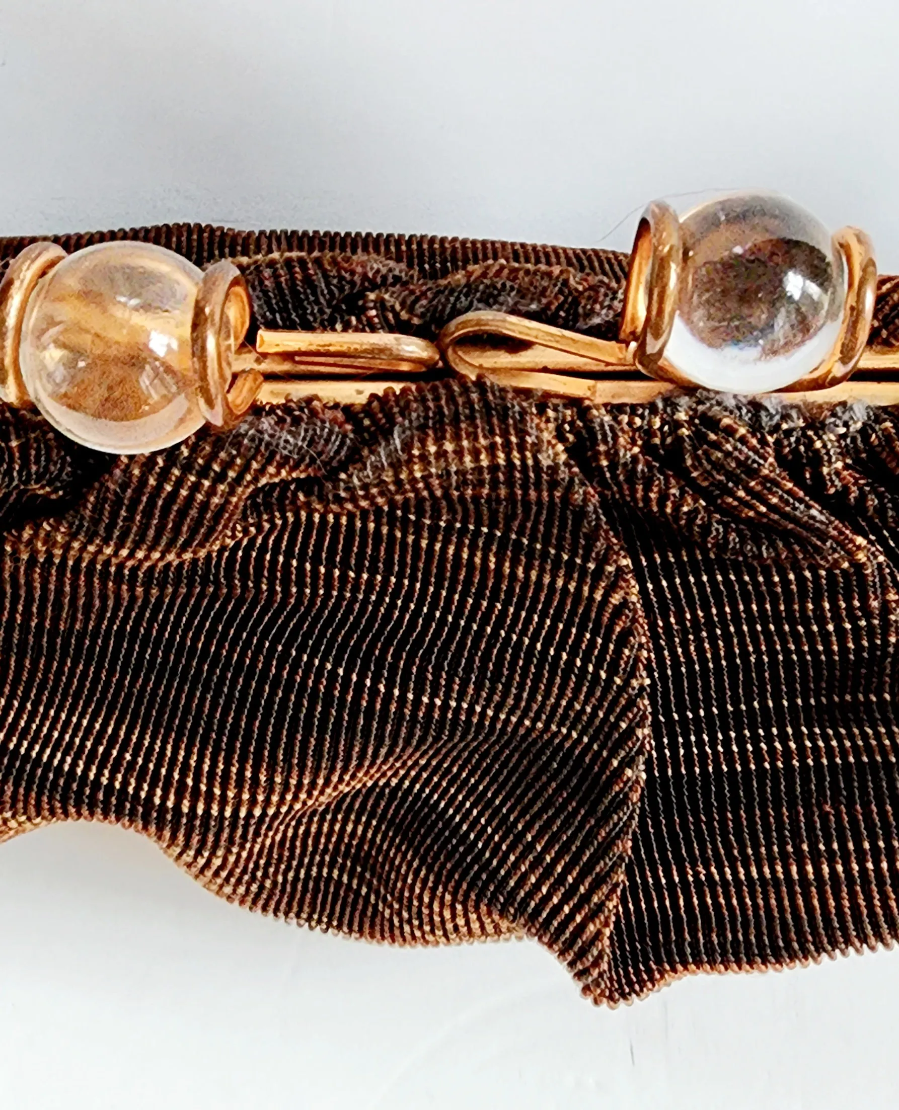 40s Brown Cloth Handbag Glass Balls Clasp