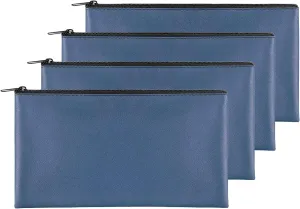 4Pack Money Bag 11 X 6 ", Safe Durable Money Bags with Zipper for Cash Waterproof, Coin Money Pouch PU Leather Bank Bag, Bank Bags with Zipper for Checks Makeup Bills Receipts Tool Storage Bag (Navy)