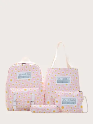 4pcs Flower Pattern Classic Backpack Set- FDs