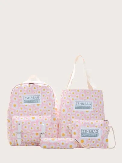 4pcs Flower Pattern Classic Backpack Set- FDs