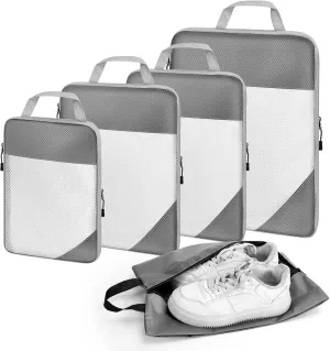 5 Set Compression Packing Cubes Travel: Suitcase Organizers Bags for Compression Luggage Organizer Bags for Traveling Packing Organizers for Travel Essentials Accessories, Grey