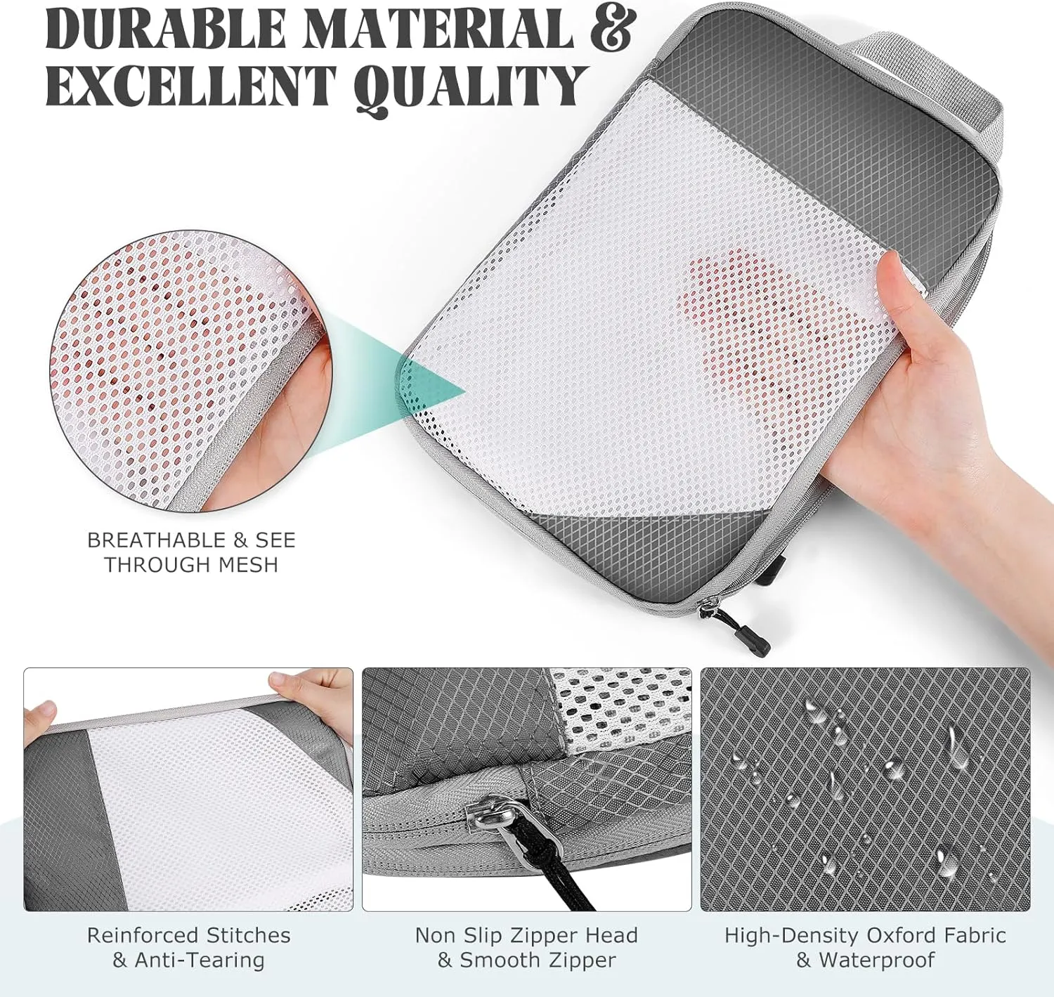 5 Set Compression Packing Cubes Travel: Suitcase Organizers Bags for Compression Luggage Organizer Bags for Traveling Packing Organizers for Travel Essentials Accessories, Grey