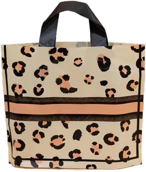 50 Count 9.8'' x 11.8'' Plastic Merchandise Thank You Bags With Handle for Customers, Parties, Favors, Goodies - Leopard Print Shopping, Retail, Gift