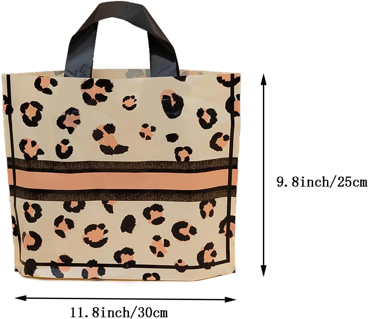 50 Count 9.8'' x 11.8'' Plastic Merchandise Thank You Bags With Handle for Customers, Parties, Favors, Goodies - Leopard Print Shopping, Retail, Gift