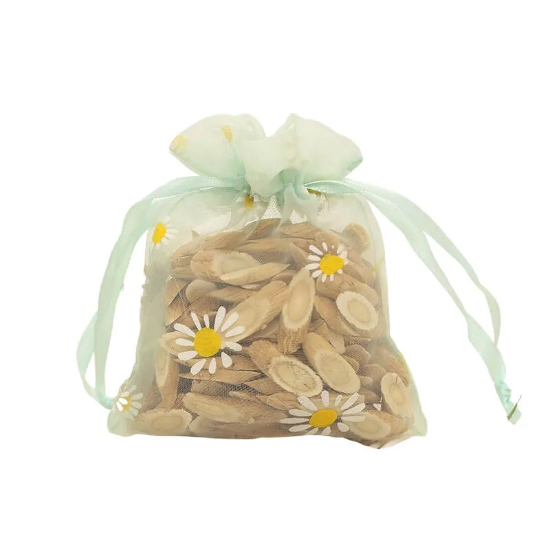50pcs Organza Bags with Daisies Pattern - 3 Sizes