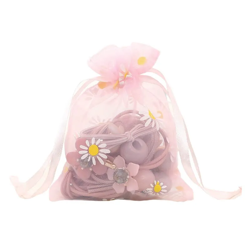 50pcs Organza Bags with Daisies Pattern - 3 Sizes