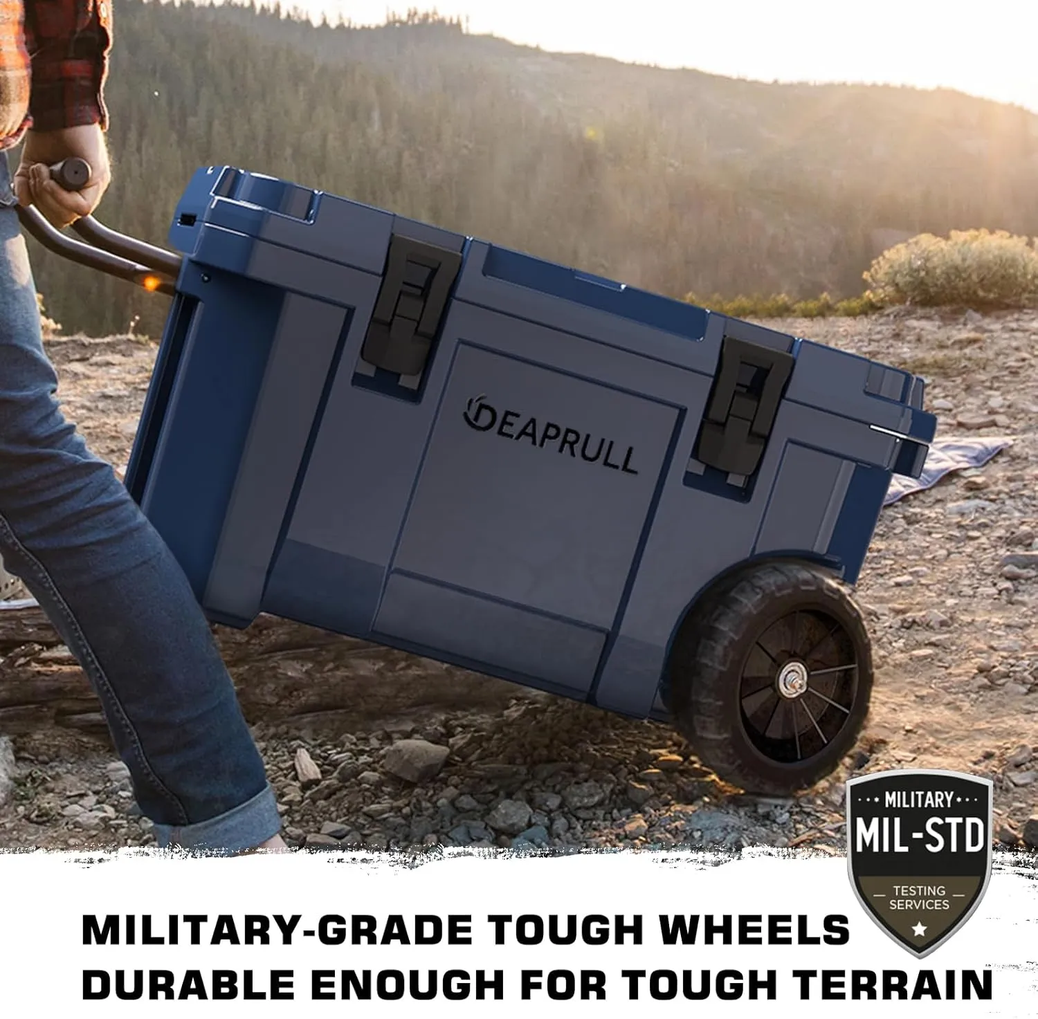 55 Quart Cooler with Wheels, Ice Chests Portable Camping Cooler Holds Ice up to 6 Days, Leak-Proof Outdoor Insulated Cooler with Handle, Cup Holders, Hard Cooler for Camping, Beach, Boat