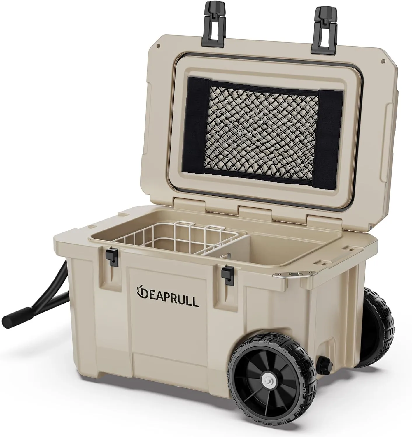 55 Quart Cooler with Wheels, Ice Chests Portable Camping Cooler Holds Ice up to 6 Days, Leak-Proof Outdoor Insulated Cooler with Handle, Cup Holders, Hard Cooler for Camping, Beach, Boat