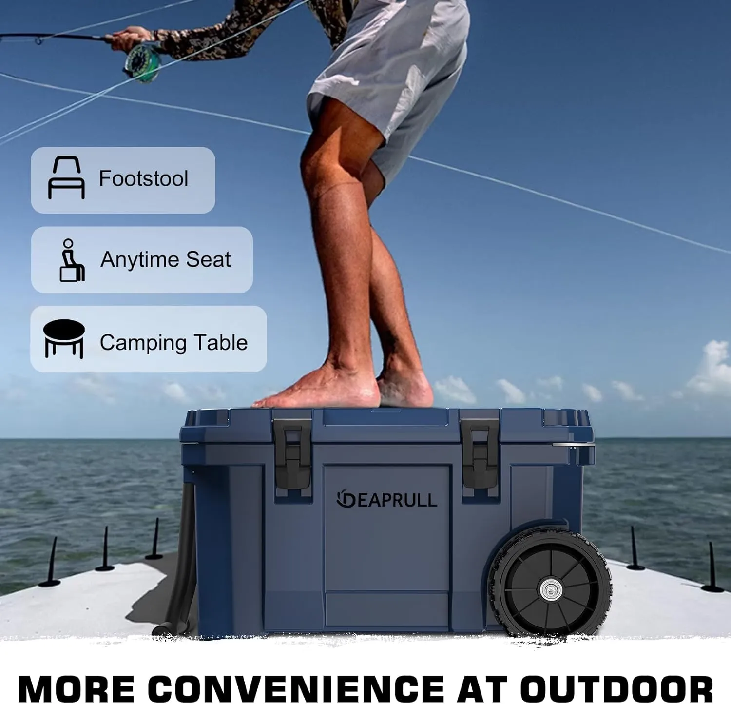 55 Quart Cooler with Wheels, Ice Chests Portable Camping Cooler Holds Ice up to 6 Days, Leak-Proof Outdoor Insulated Cooler with Handle, Cup Holders, Hard Cooler for Camping, Beach, Boat