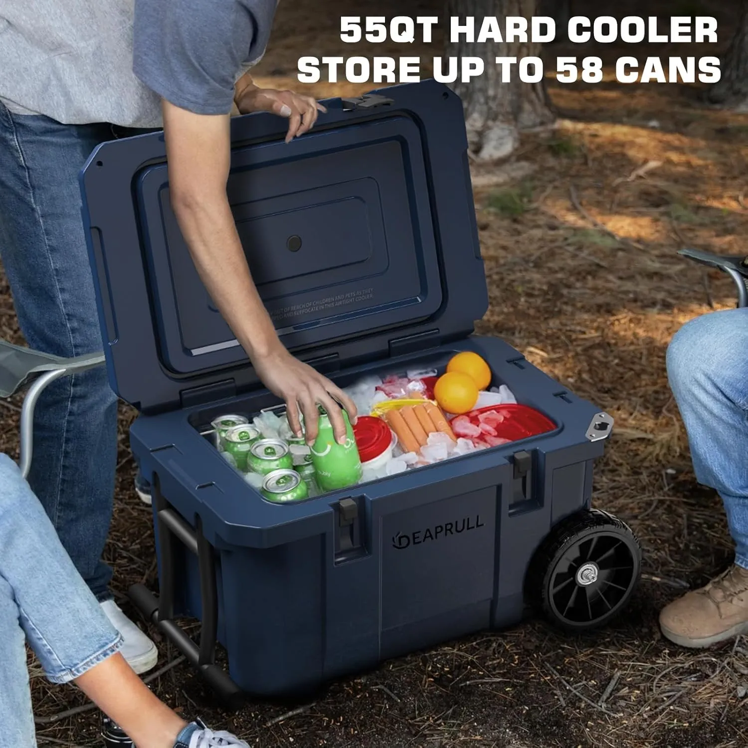 55 Quart Cooler with Wheels, Ice Chests Portable Camping Cooler Holds Ice up to 6 Days, Leak-Proof Outdoor Insulated Cooler with Handle, Cup Holders, Hard Cooler for Camping, Beach, Boat