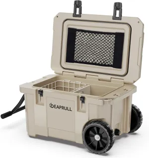 55 Quart Cooler with Wheels, Ice Chests Portable Camping Cooler Holds Ice up to 6 Days, Leak-Proof Outdoor Insulated Cooler with Handle, Cup Holders, Hard Cooler for Camping, Beach, Boat