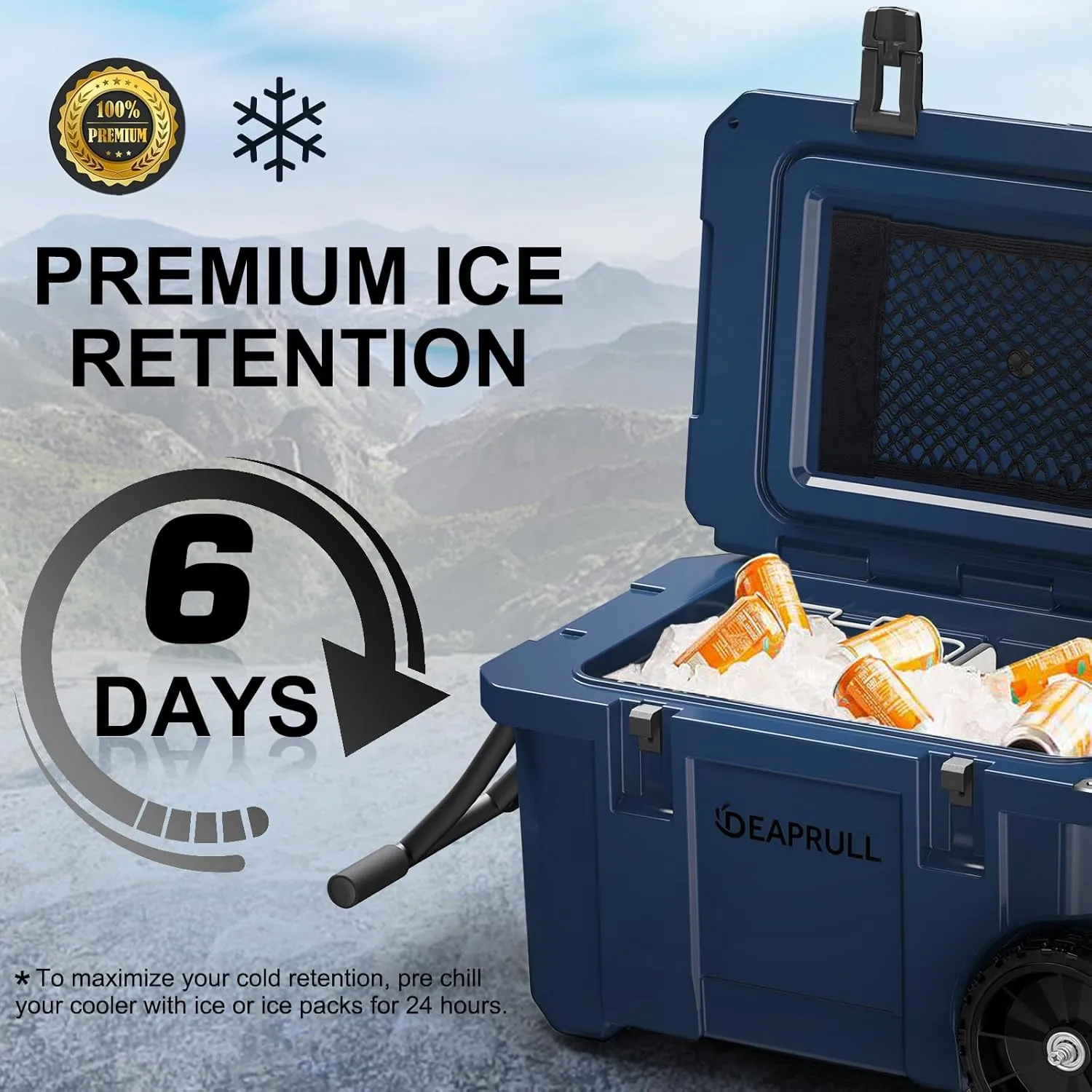 55 Quart Cooler with Wheels, Ice Chests Portable Camping Cooler Holds Ice up to 6 Days, Leak-Proof Outdoor Insulated Cooler with Handle, Cup Holders, Hard Cooler for Camping, Beach, Boat