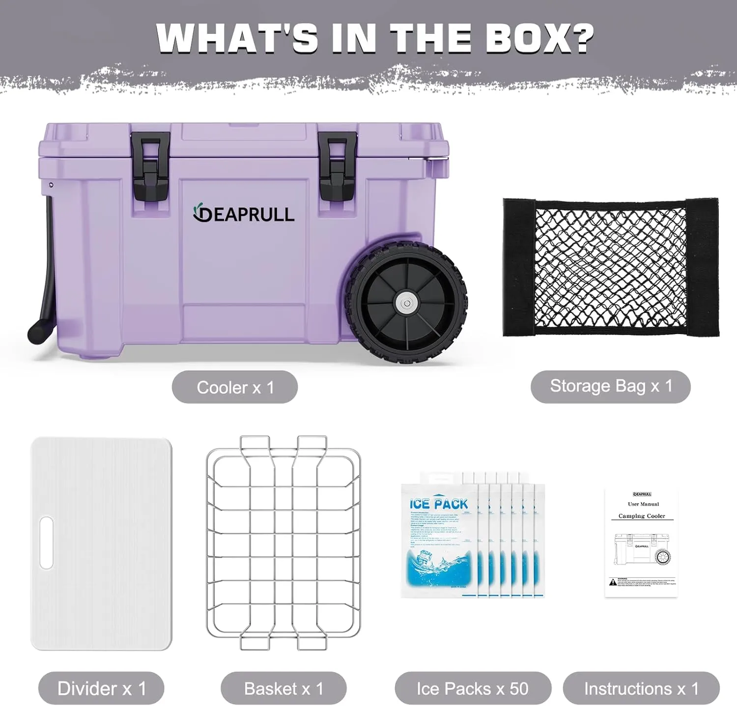 55 Quart Cooler with Wheels, Ice Chests Portable Camping Cooler Holds Ice up to 6 Days, Leak-Proof Outdoor Insulated Cooler with Handle, Cup Holders, Hard Cooler for Camping, Beach, Boat