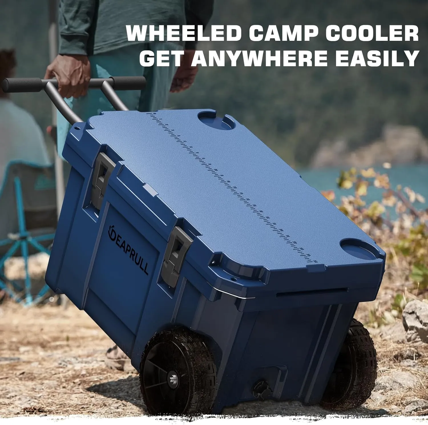 55 Quart Cooler with Wheels, Ice Chests Portable Camping Cooler Holds Ice up to 6 Days, Leak-Proof Outdoor Insulated Cooler with Handle, Cup Holders, Hard Cooler for Camping, Beach, Boat