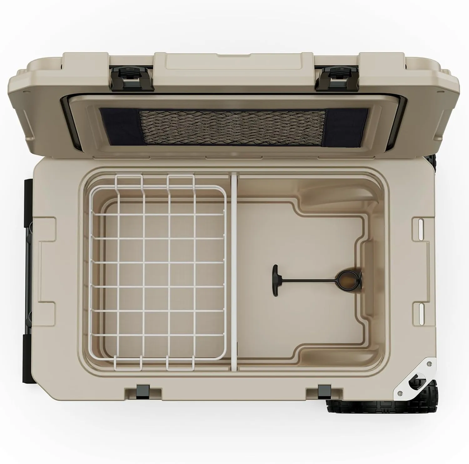 55 Quart Cooler with Wheels, Ice Chests Portable Camping Cooler Holds Ice up to 6 Days, Leak-Proof Outdoor Insulated Cooler with Handle, Cup Holders, Hard Cooler for Camping, Beach, Boat