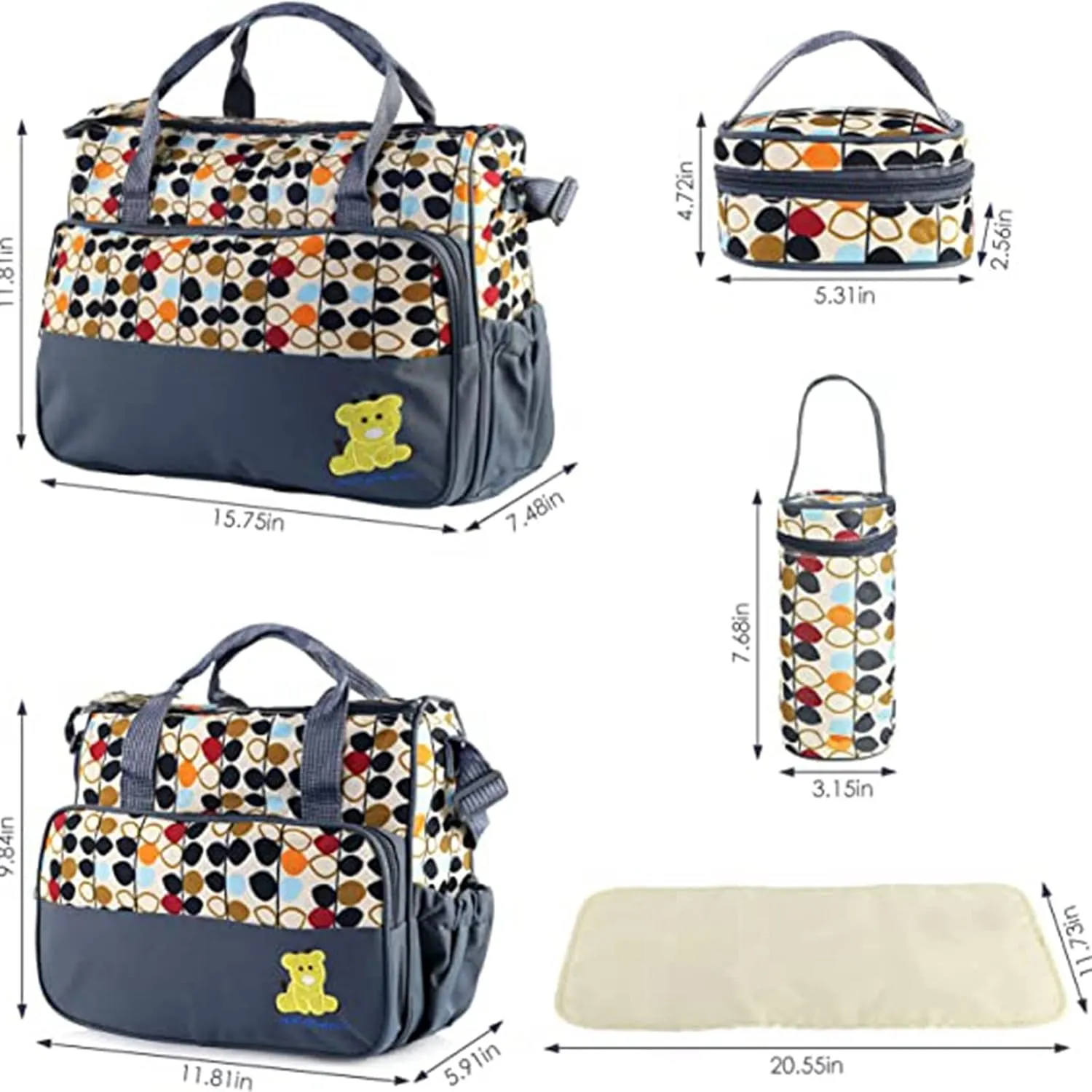 5PCS Baby Nappy Diaper Bags Set Mummy Diaper Shoulder Bags
