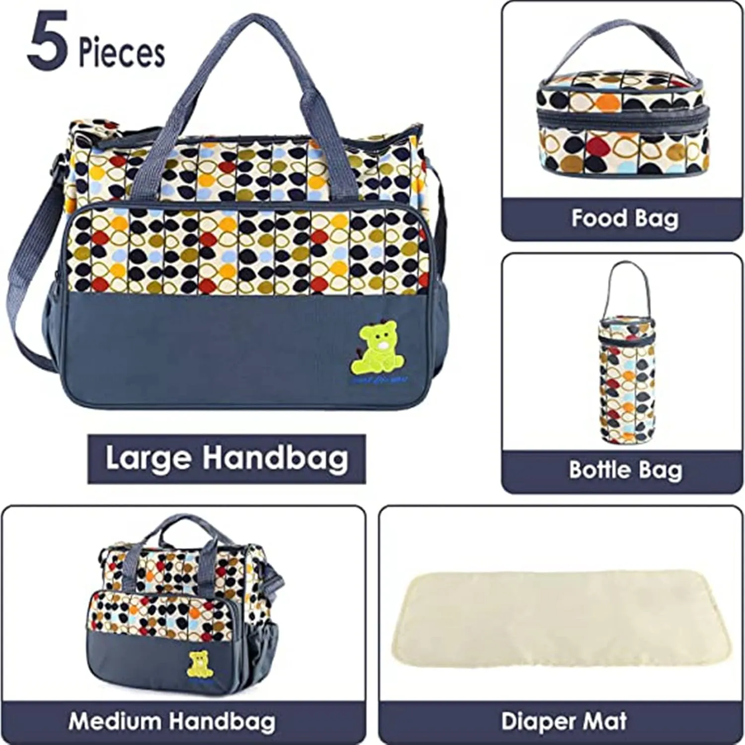 5PCS Baby Nappy Diaper Bags Set Mummy Diaper Shoulder Bags