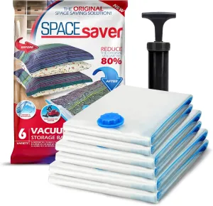 6 Pack Variety Vacuum Storage Bags for Comforters, Blankets & Clothes – Vacuum Sealed Compression Bags with Hand Pump – Space Saver Storage Bags for Bedding, Moving, Travel & Organization (2M, 2L&2XL)