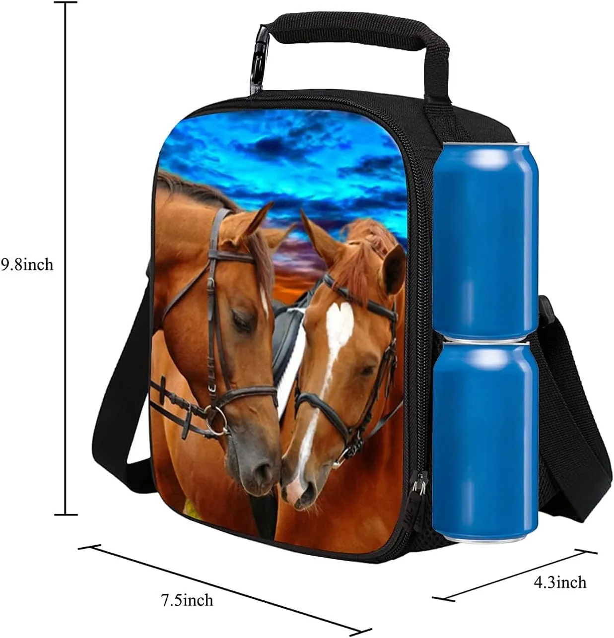 7-Mi Kids Lunch Bag Reusable 3D Design Snack Shoulder Bags with Zipper Online Insulated Thermal Girls Boys Lunch Tote Bags Cooler Box for Picnic(Horse)