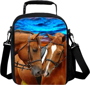 7-Mi Kids Lunch Bag Reusable 3D Design Snack Shoulder Bags with Zipper Online Insulated Thermal Girls Boys Lunch Tote Bags Cooler Box for Picnic(Horse)