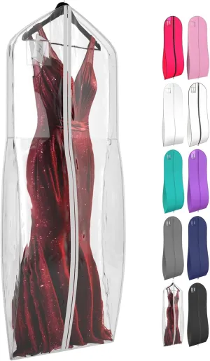 72" Tapered Long Dress Bags for Gowns - Wedding Dress Garment Bag for Dresses - Long Garment Bags for Hanging Clothes & Closet Storage, Dress Bag for Airplane Travel for Women with ID Window