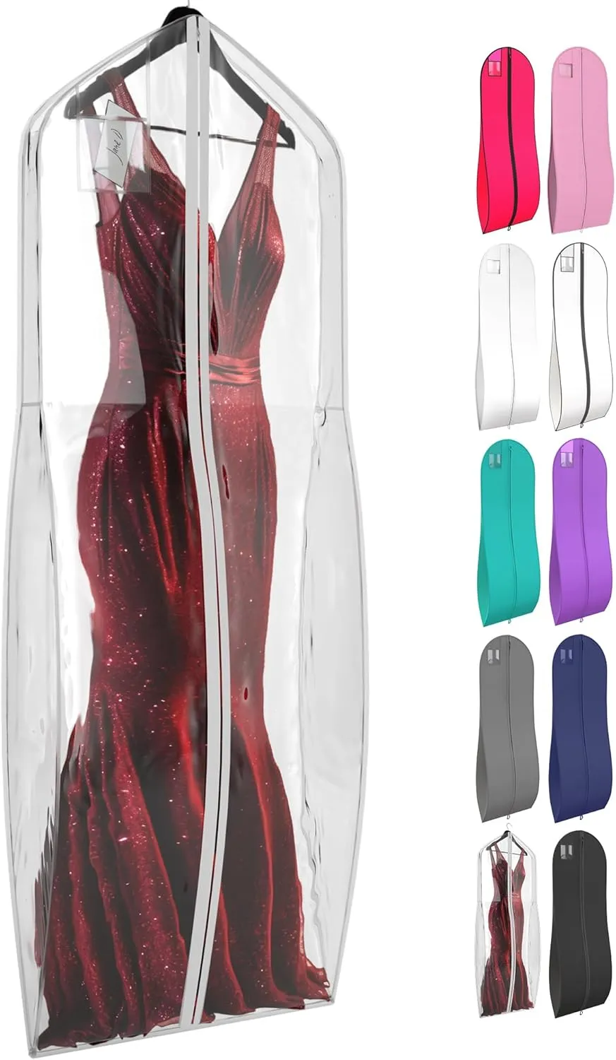 72" Tapered Long Dress Bags for Gowns - Wedding Dress Garment Bag for Dresses - Long Garment Bags for Hanging Clothes & Closet Storage, Dress Bag for Airplane Travel for Women with ID Window