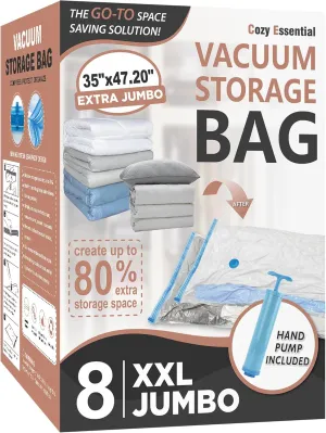 8 Pack XXL Jumbo Vacuum Storage Bags, Extra Large Vacuum Seal Bags for Comforters, Bedding, Blanket Storage, Giant Space Saver Bags for Huge Stuffed Toy(47.2x35 in)
