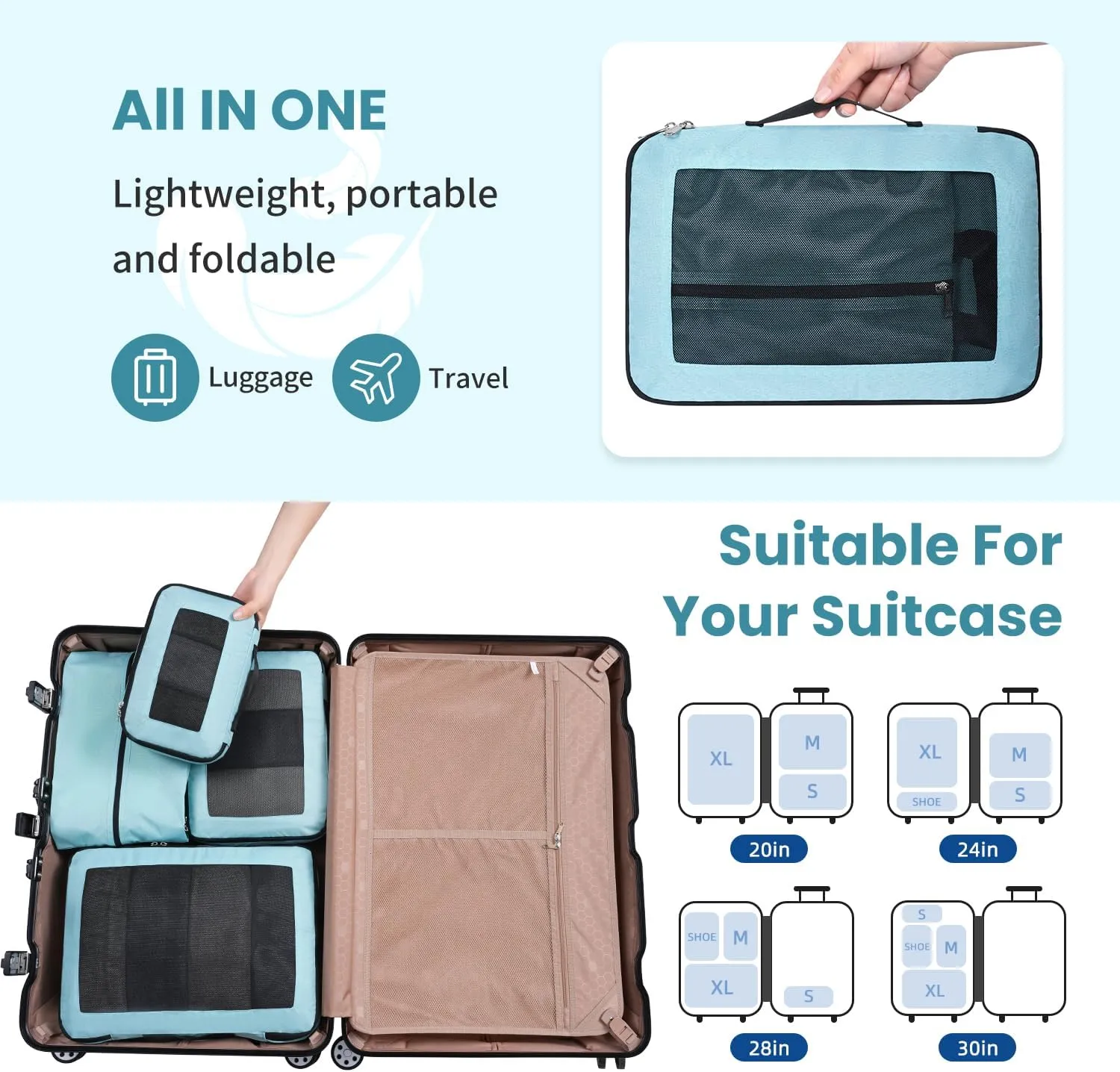 8 Set/6 Set/4 Set Compression Packing Cubes for Travel, Lightweight Vacation Travel Essentials, Travel Accessories for Suitcase Organizer Bags Set, Durable Luggage Organizer