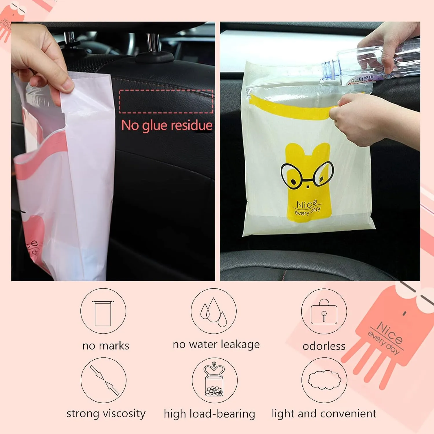 92pcs Car Trash Bags Easy Stick-On Disposable Portable Car Garbage Bags, Waterproof Leak Proof Barf Vomit Bags, Self Adhesive Cleaning Bags for Cars, Bedrooms, Bathrooms, Offices, Kitchens - Pattern A
