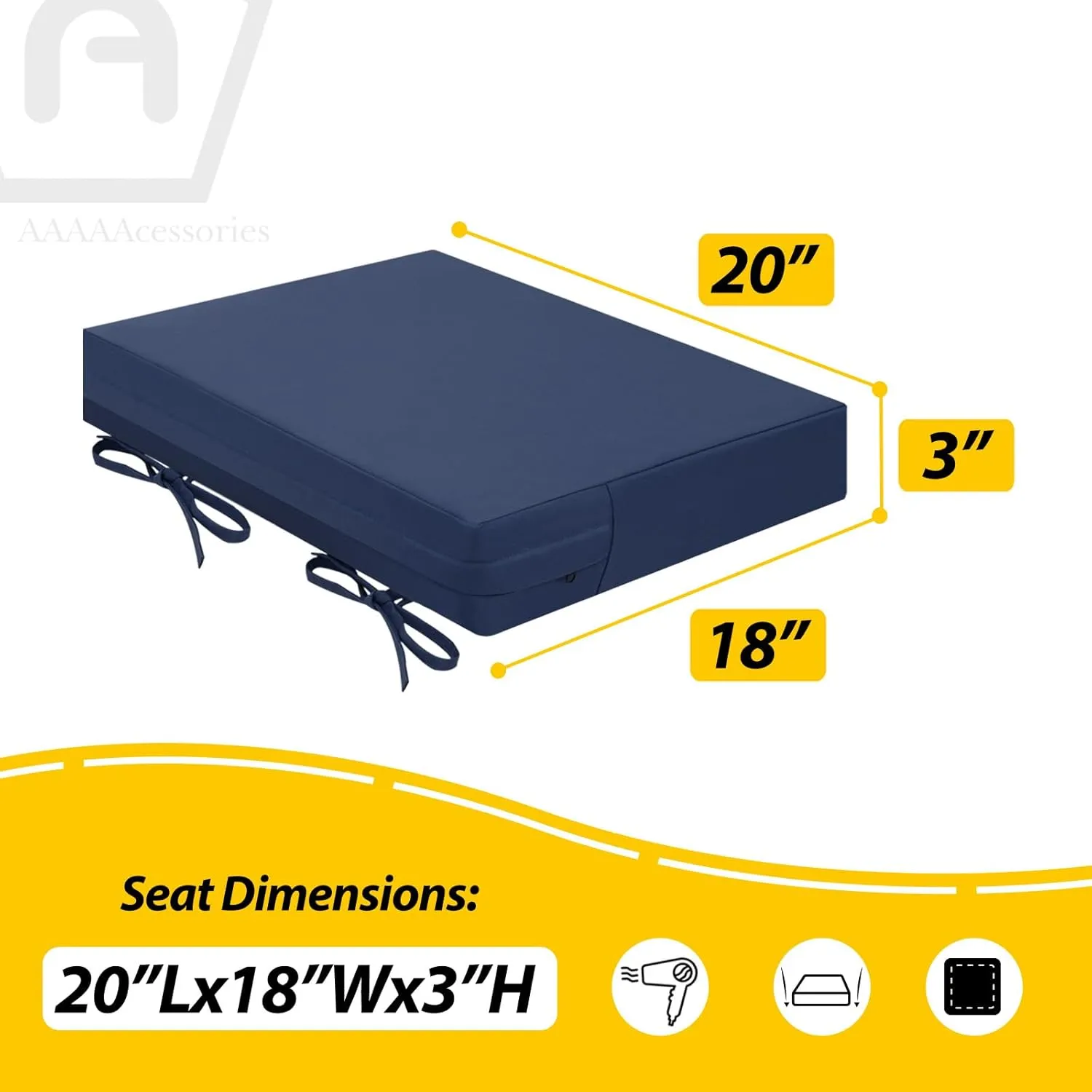 AAAAAcessories Outdoor Seat Cushions for Chairs, Waterproof, Fade-Resistant Patio Furniture Replacement Cushions, 20" x 18" x 3", Set of 2, Navy Blue