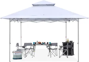 ABCCANOPY 13x13 Pop Up Canopy Base on 10x10 Canopy Frame with Double Ventilated Top, 4 Sandbags, 4 Ropes and 8 Stakes (White)