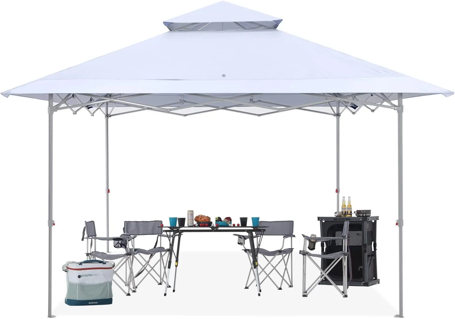 ABCCANOPY 13x13 Pop Up Canopy Base on 10x10 Canopy Frame with Double Ventilated Top, 4 Sandbags, 4 Ropes and 8 Stakes (White)