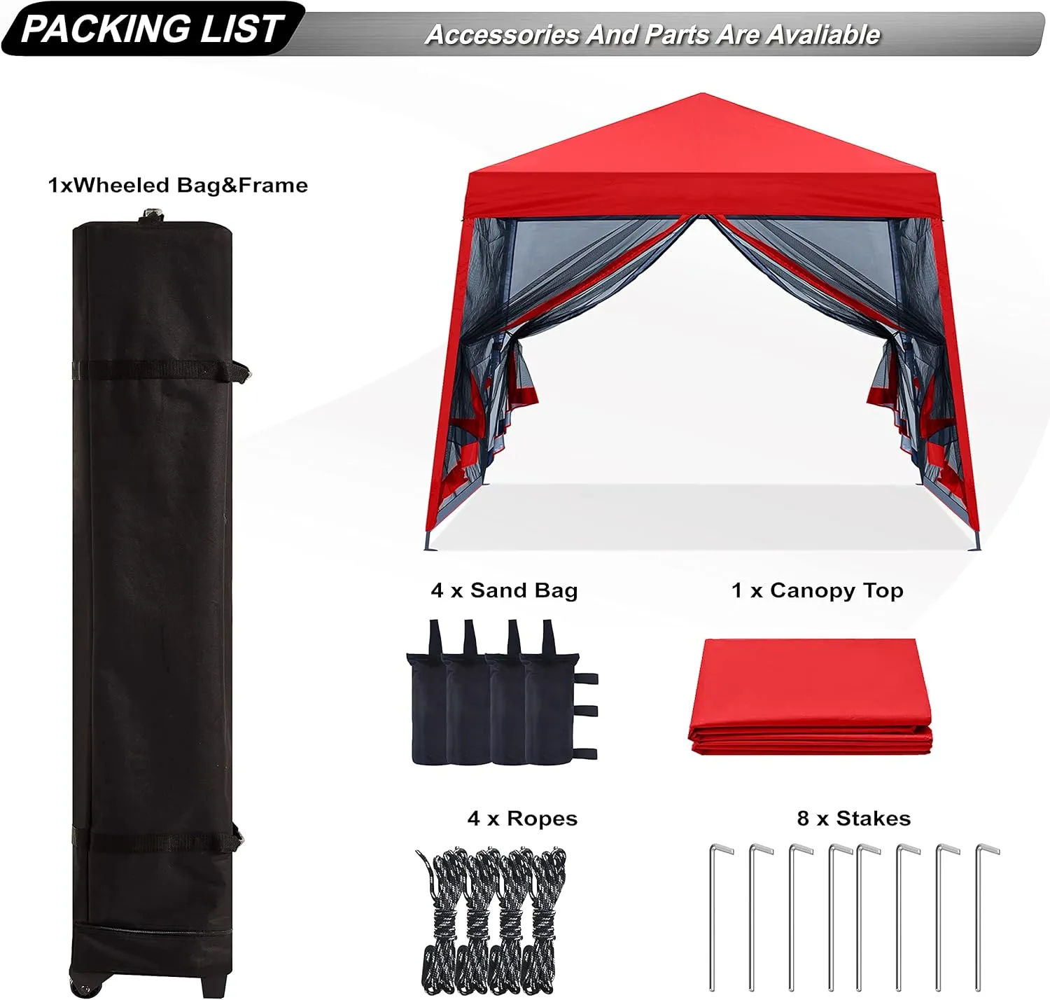ABCCANOPY Stable Pop up Outdoor Canopy Tent with Netting Wall, Red