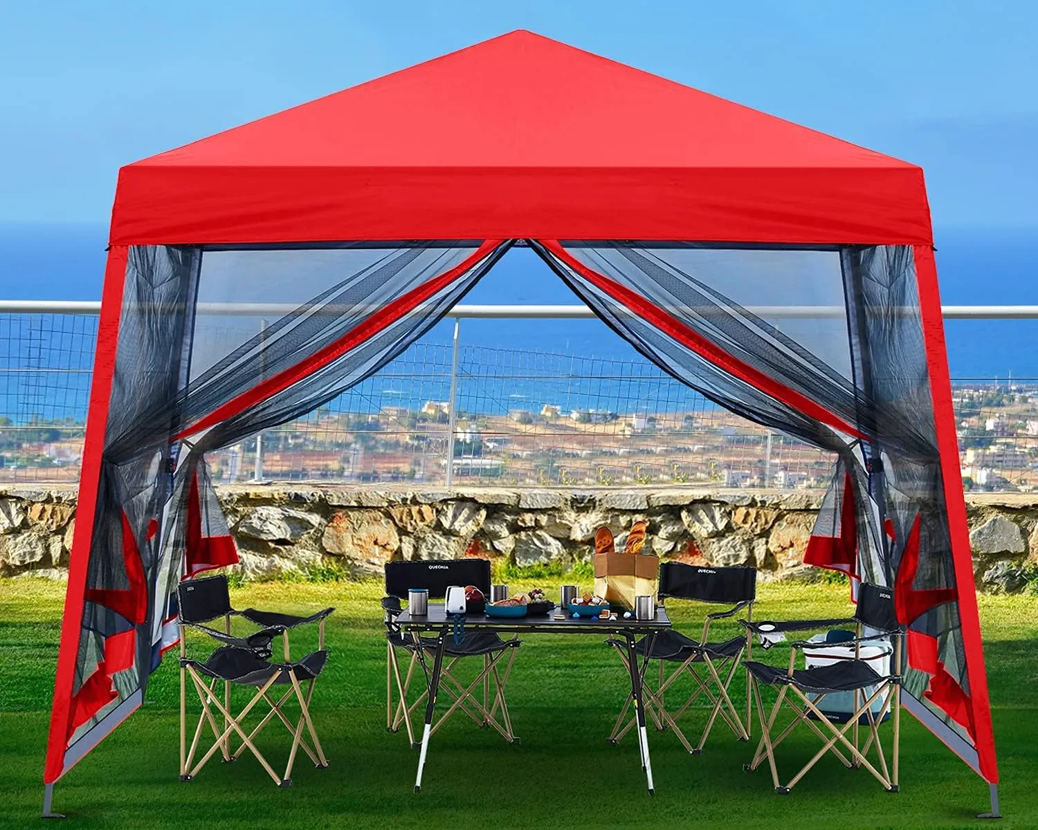 ABCCANOPY Stable Pop up Outdoor Canopy Tent with Netting Wall, Red