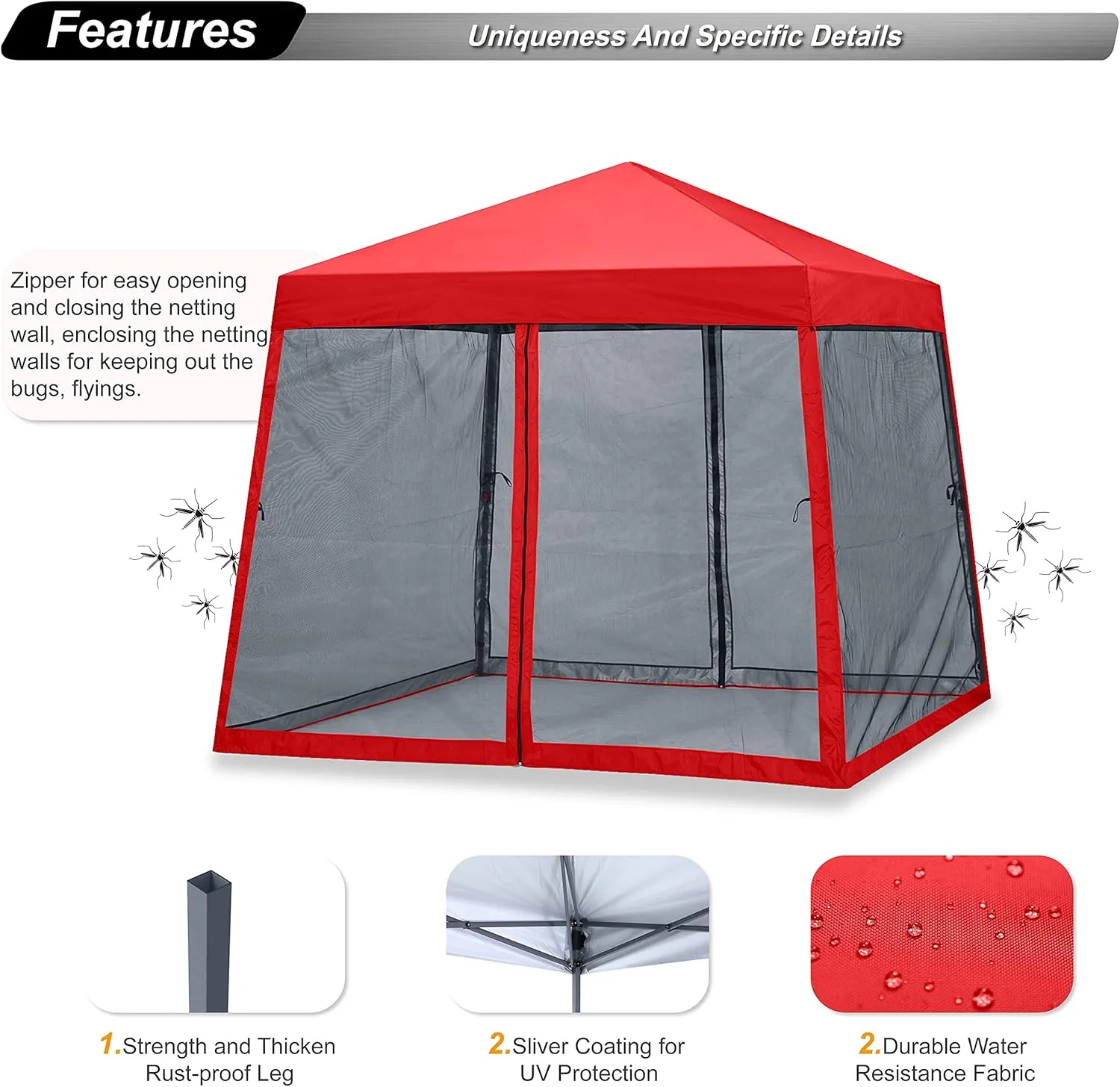 ABCCANOPY Stable Pop up Outdoor Canopy Tent with Netting Wall, Red