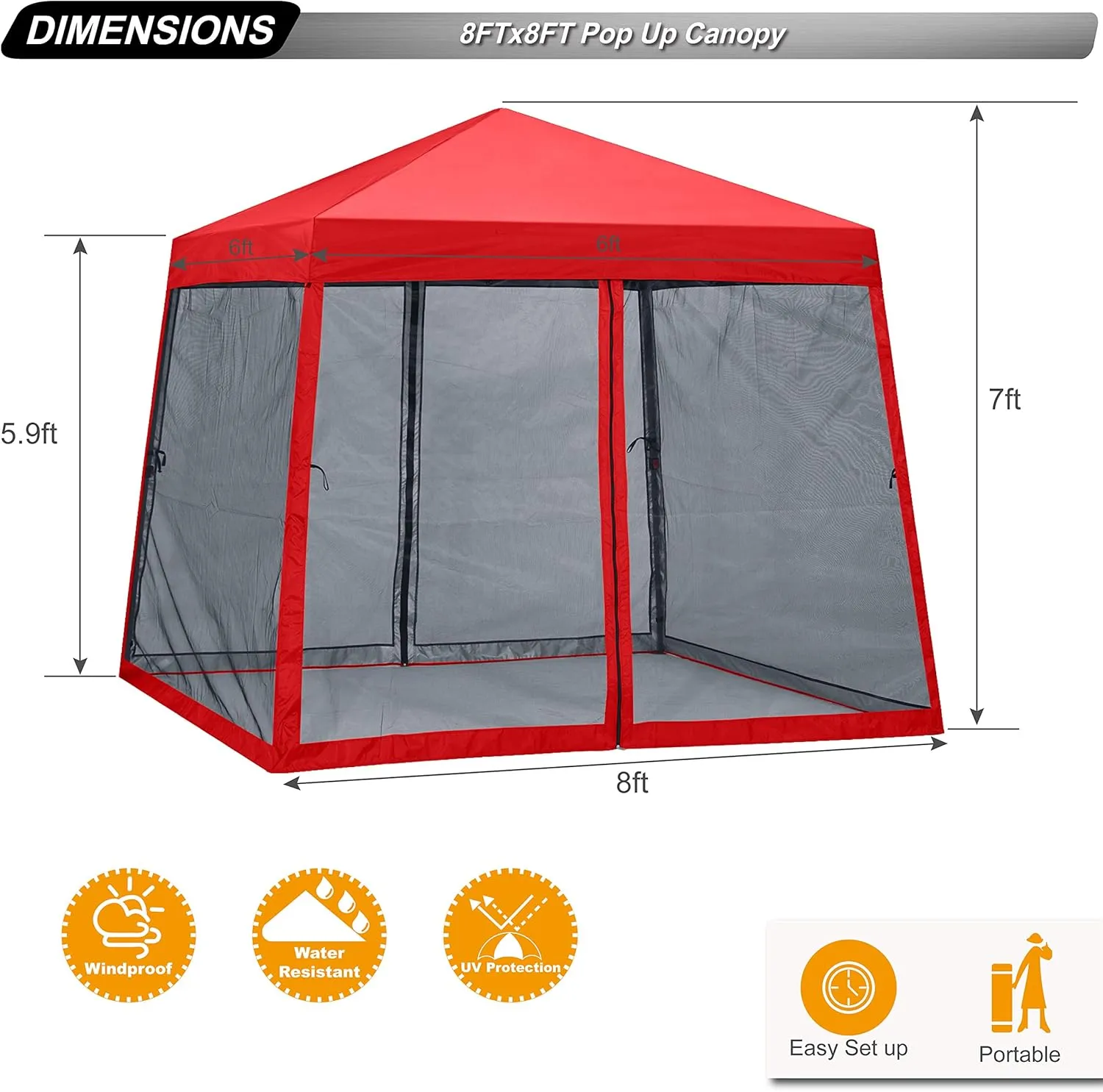 ABCCANOPY Stable Pop up Outdoor Canopy Tent with Netting Wall, Red